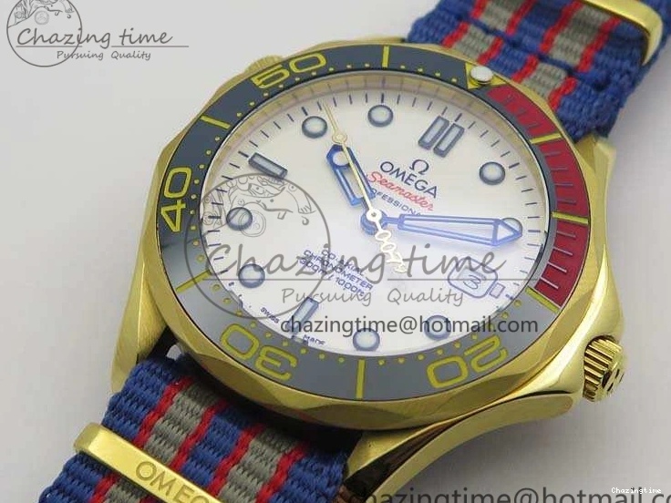 0417 Modern Seamaster 300M 007 YG URF 1:1 Best Edition White Dial Ceramic Bezel On Nylon Strap A 8115